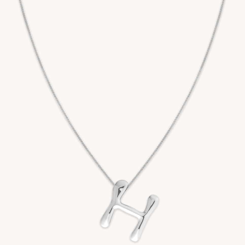 Necklaces & Bracelets - H Initial Bold Pendant Necklace in Silver - Pendant Necklace - Astrid &amp; Miyu