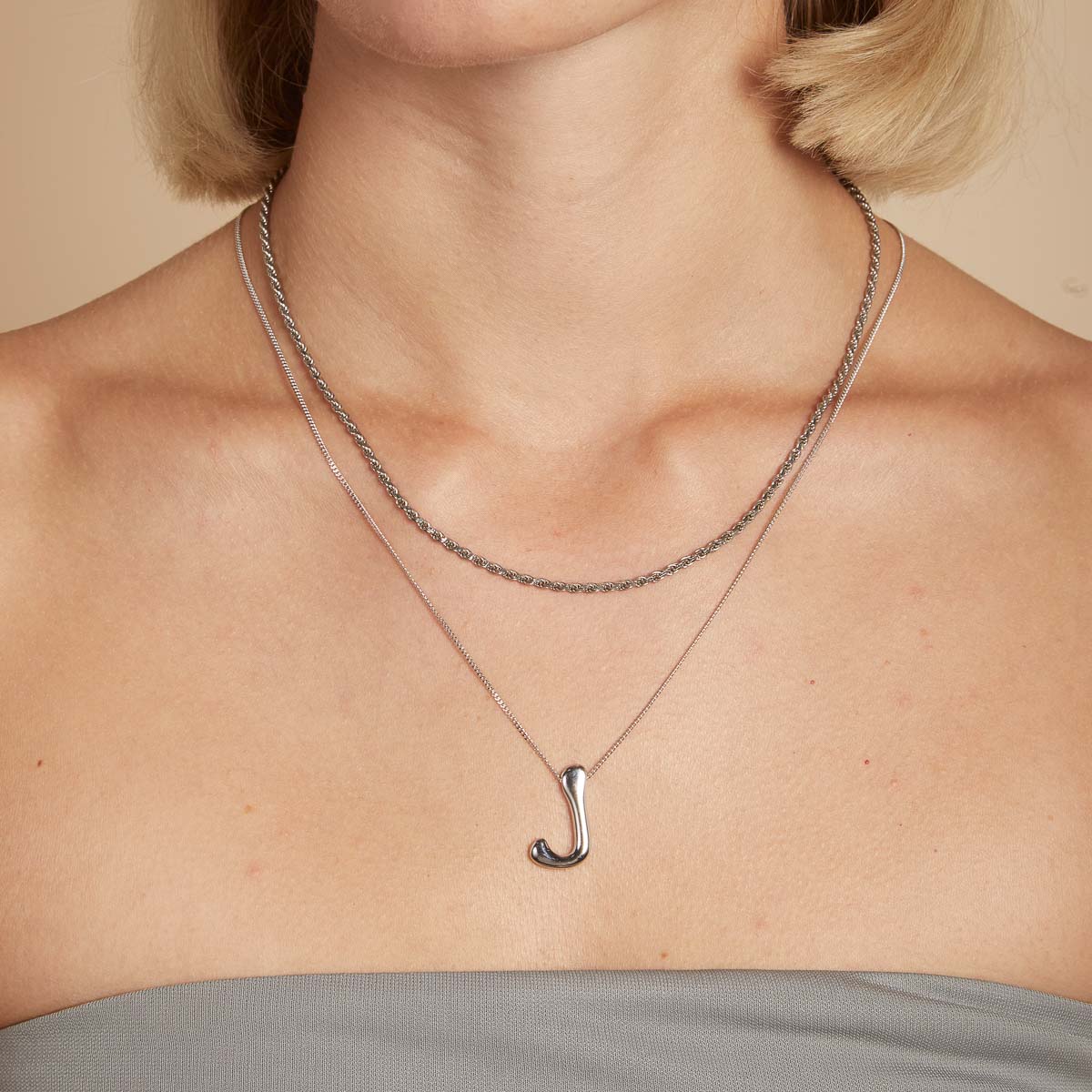 Necklaces & Bracelets - J Initial Bold Pendant Necklace in Silver - Pendant Necklace - Astrid &amp; Miyu