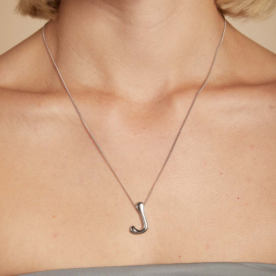Necklaces & Bracelets - J Initial Bold Pendant Necklace in Silver - Pendant Necklace - Astrid &amp; Miyu