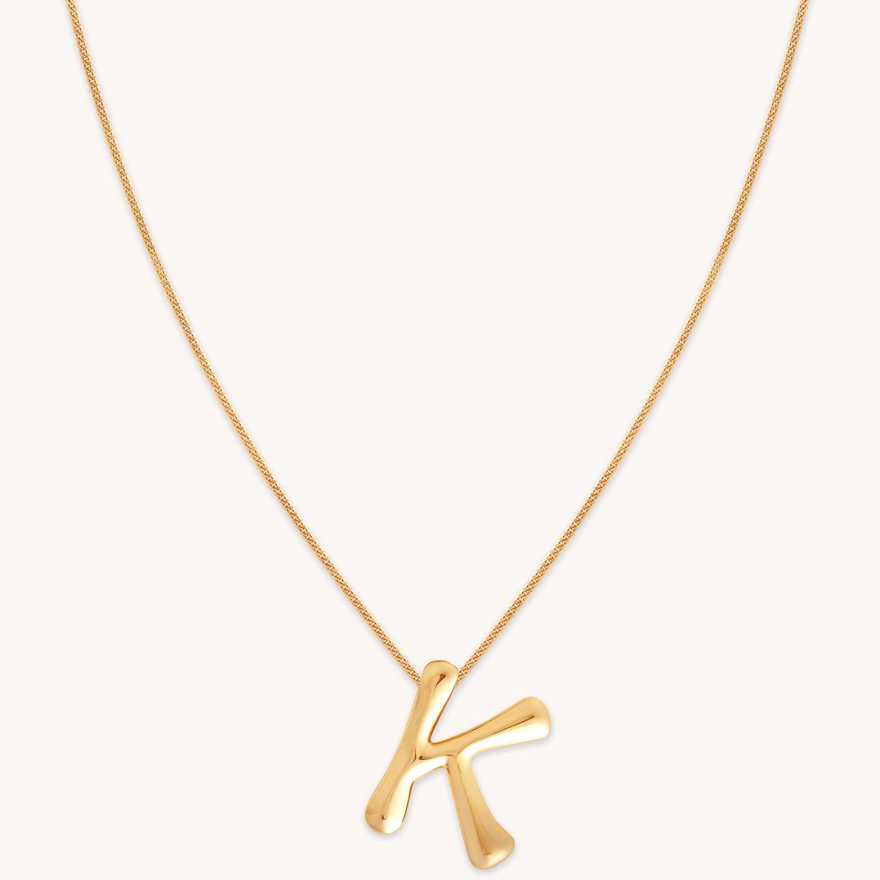 18k Gold Plated Jewellery - K Initial Bold Pendant Necklace in Gold - Pendant Necklace - Astrid &amp; Miyu