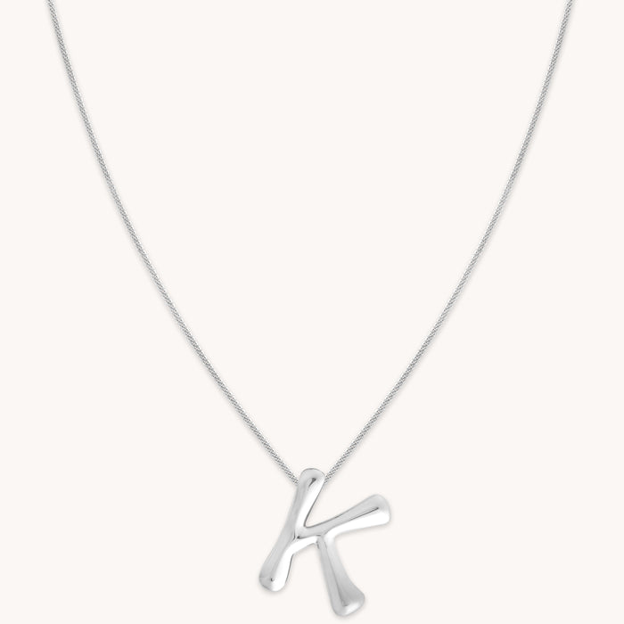 K Initial Bold Pendant Necklace in Silver