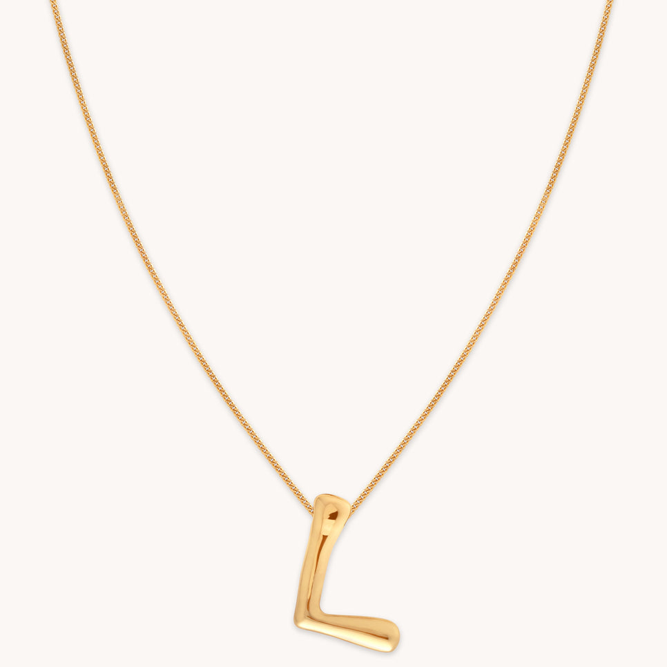 18k Gold Plated Jewellery - L Initial Bold Pendant Necklace in Gold - Pendant Necklace - Astrid &amp; Miyu