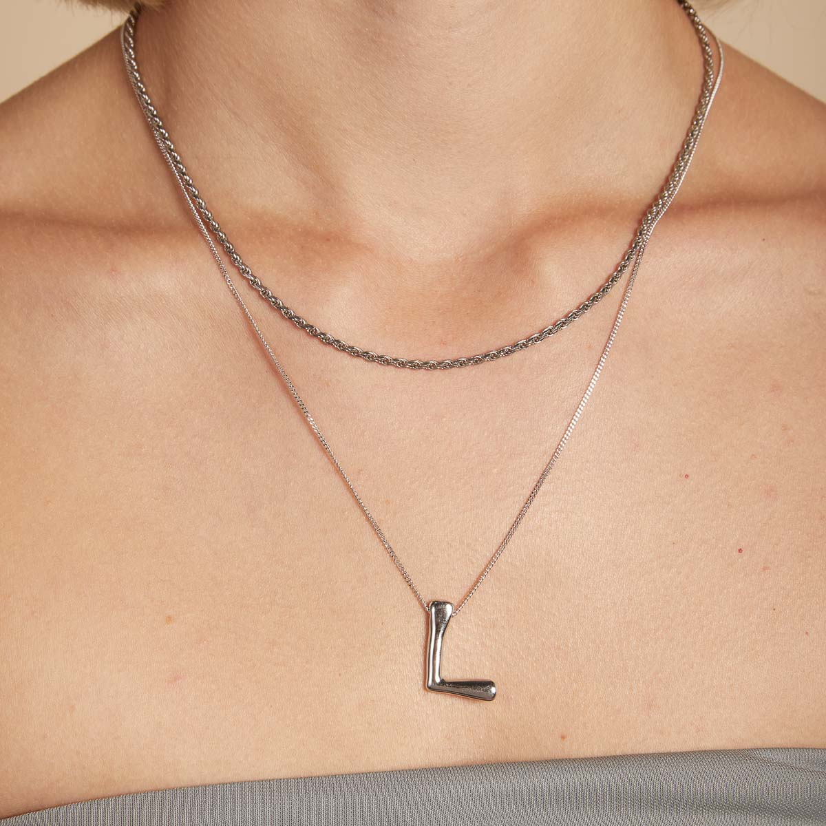 Mother's Day Jewellery Gifts - L Initial Bold Pendant Necklace in Silver - Pendant Necklace - Astrid &amp; Miyu