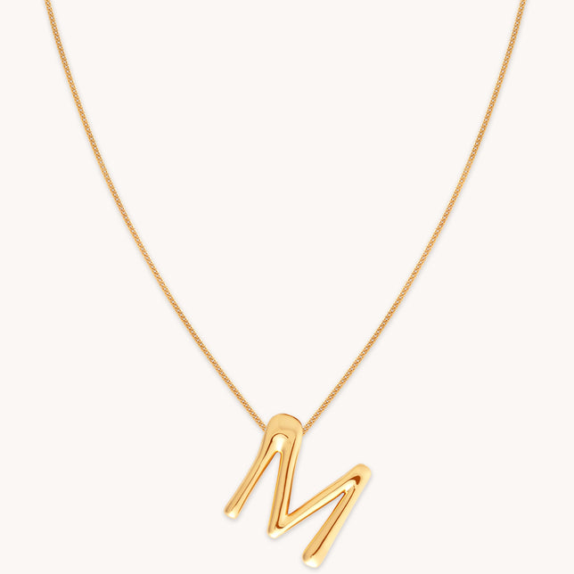 M Initial Bold Pendant Necklace in Gold