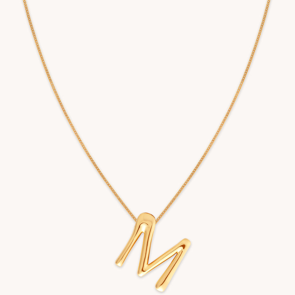 18k Gold Plated Jewellery - M Initial Bold Pendant Necklace in Gold - Pendant Necklace - Astrid &amp; Miyu