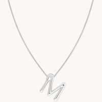 M Initial Bold Pendant Necklace in Silver