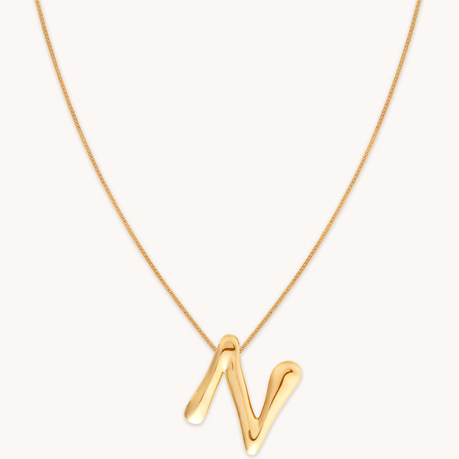 N Initial Bold Pendant Necklace in Gold