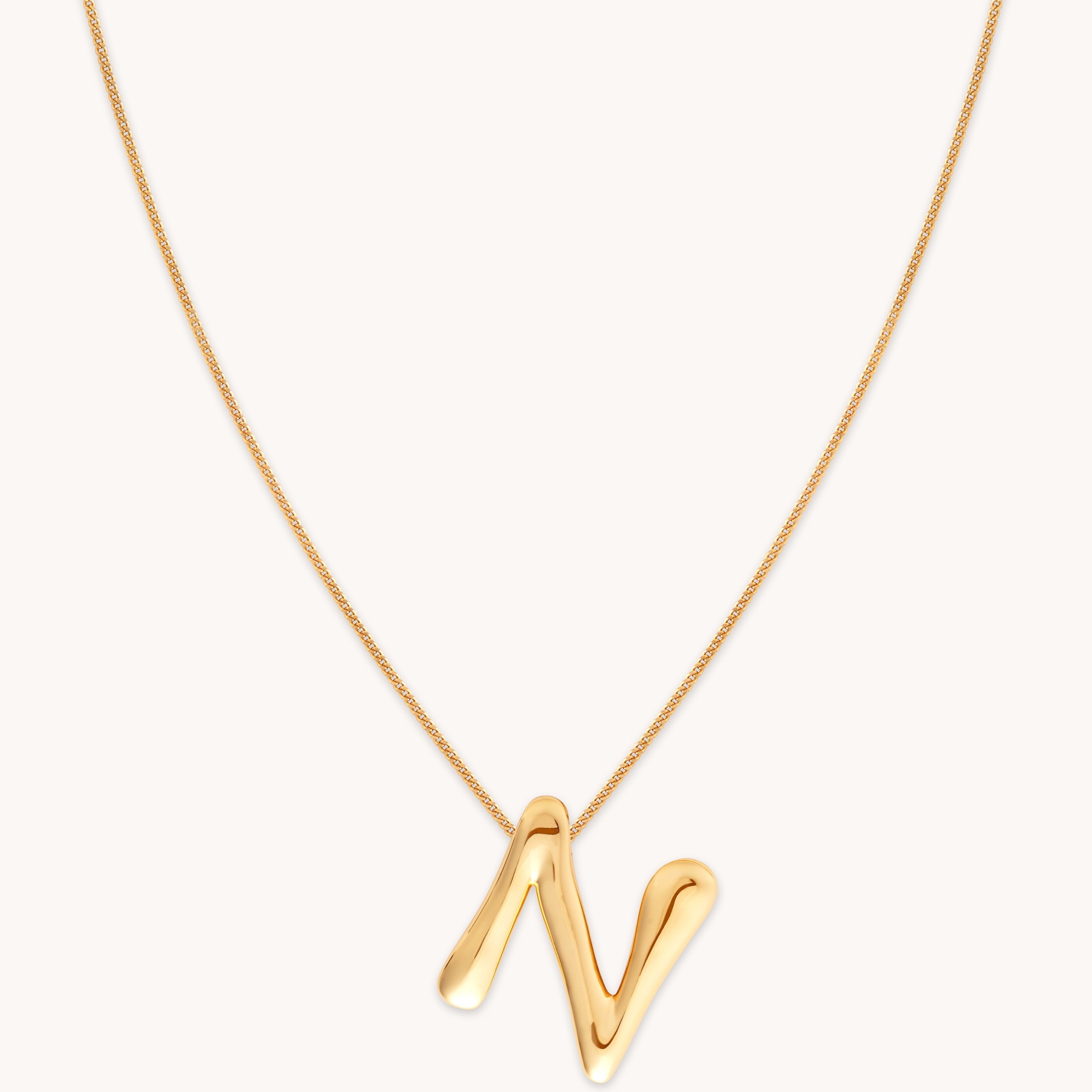 18k Gold Plated Jewellery - N Initial Bold Pendant Necklace in Gold - Pendant Necklace - Astrid &amp; Miyu