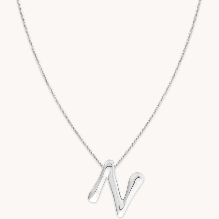 N Initial Bold Pendant Necklace in Silver