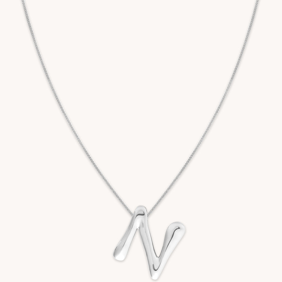 Necklaces & Bracelets - N Initial Bold Pendant Necklace in Silver - Pendant Necklace - Astrid &amp; Miyu