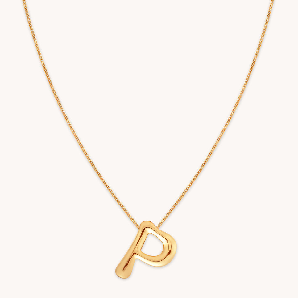 18k Gold Plated Jewellery - P Initial Bold Pendant Necklace in Gold - Pendant Necklace - Astrid &amp; Miyu