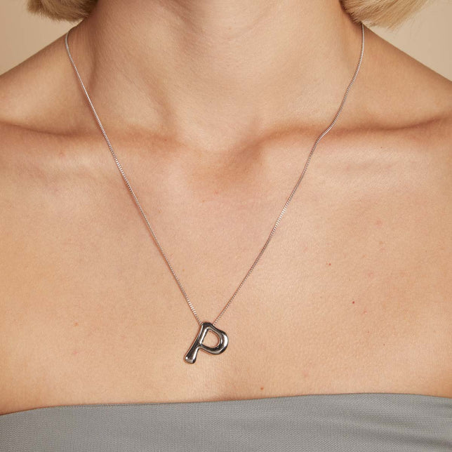 Necklaces & Bracelets - P Initial Bold Pendant Necklace in Silver - Pendant Necklace - Astrid & Miyu