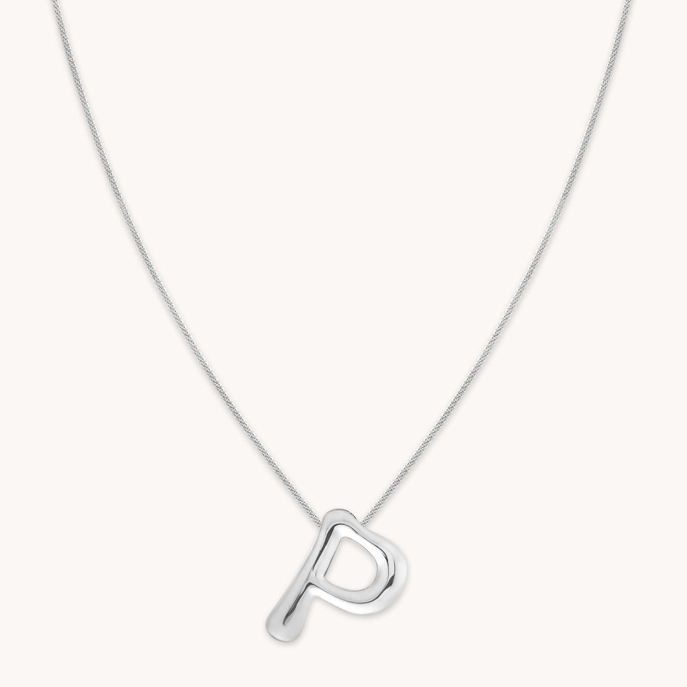 Necklaces & Bracelets - P Initial Bold Pendant Necklace in Silver - Pendant Necklace - Astrid &amp; Miyu