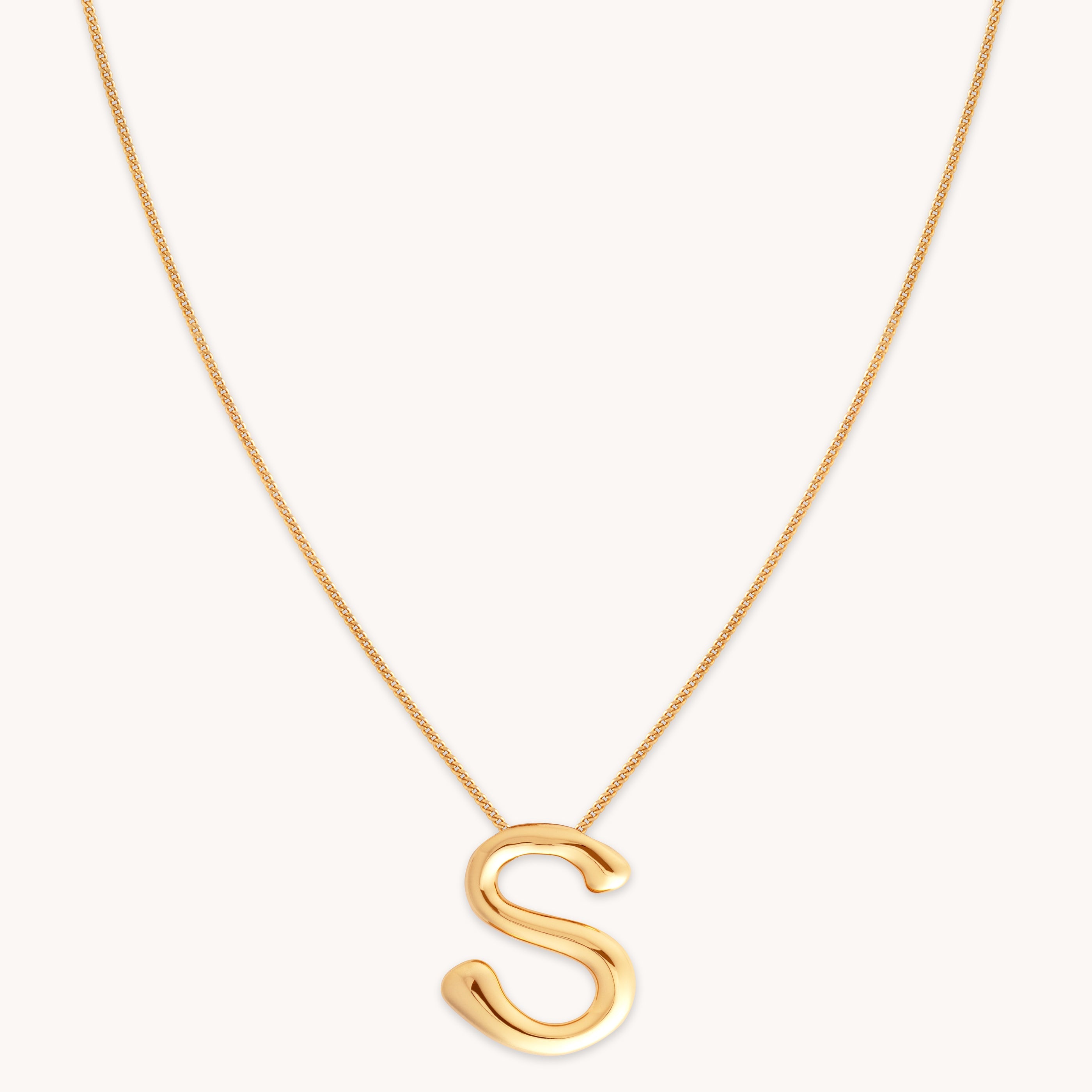 S Initial Bold Pendant Necklace in Gold