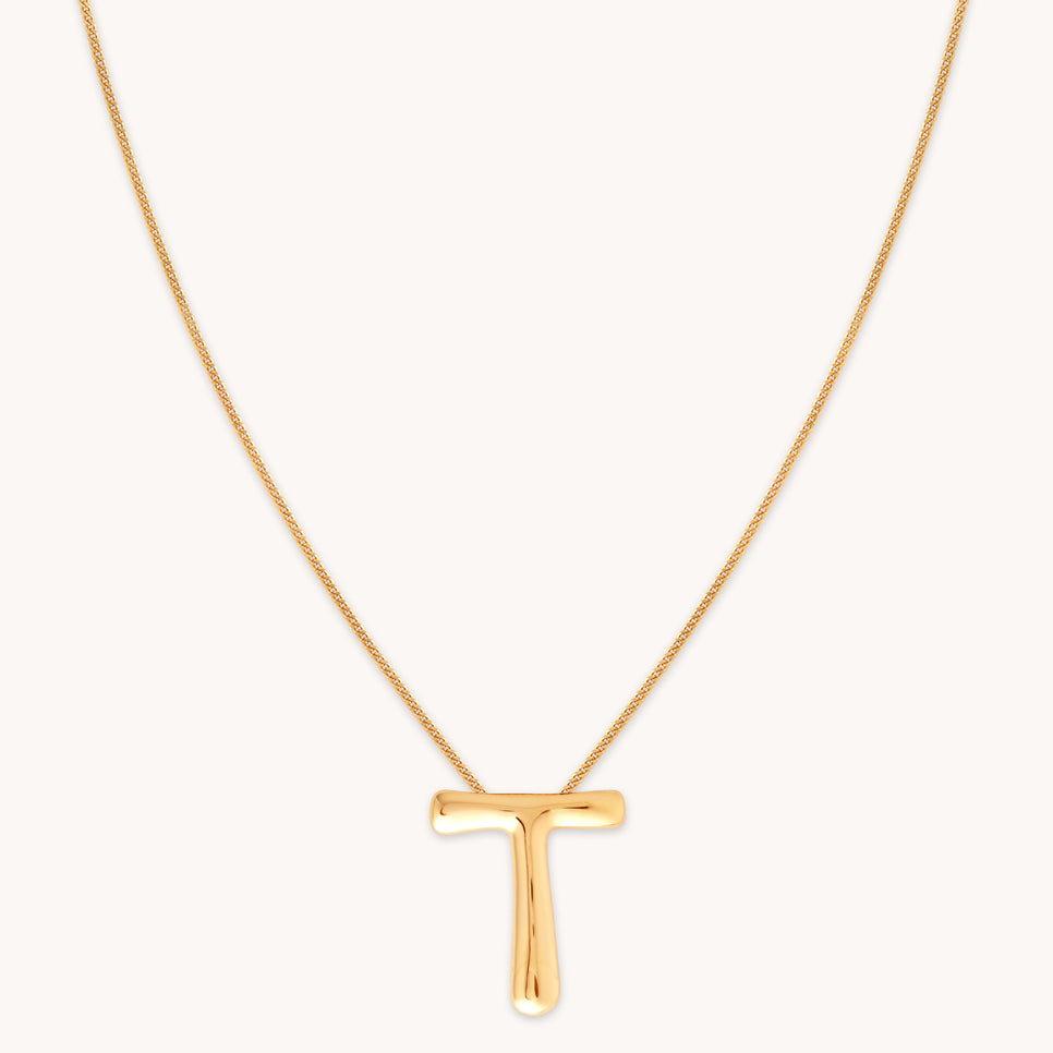 T Initial Bold Pendant Necklace in Gold