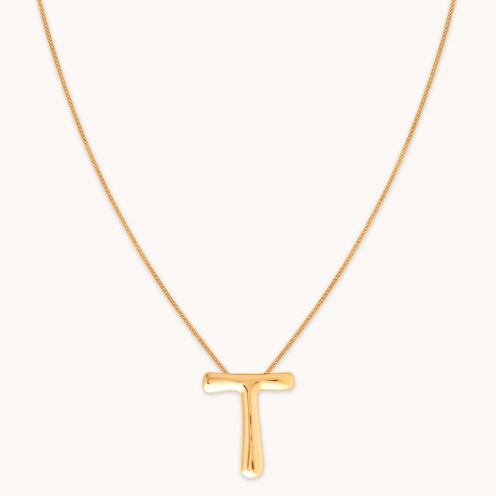 18k Gold Plated Jewellery - T Initial Bold Pendant Necklace in Gold - Pendant Necklace - Astrid &amp; Miyu