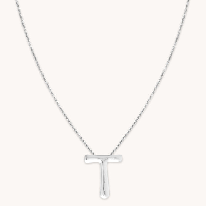 T Initial Bold Pendant Necklace in Silver