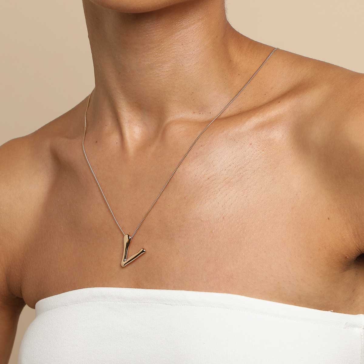 18k Gold Plated Jewellery - V Initial Bold Pendant Necklace in Gold - Pendant Necklace - Astrid &amp; Miyu