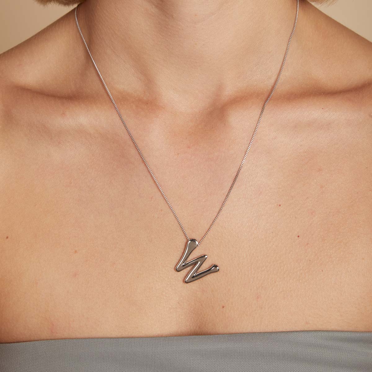 W Initial Bold Pendant Necklace in Silver