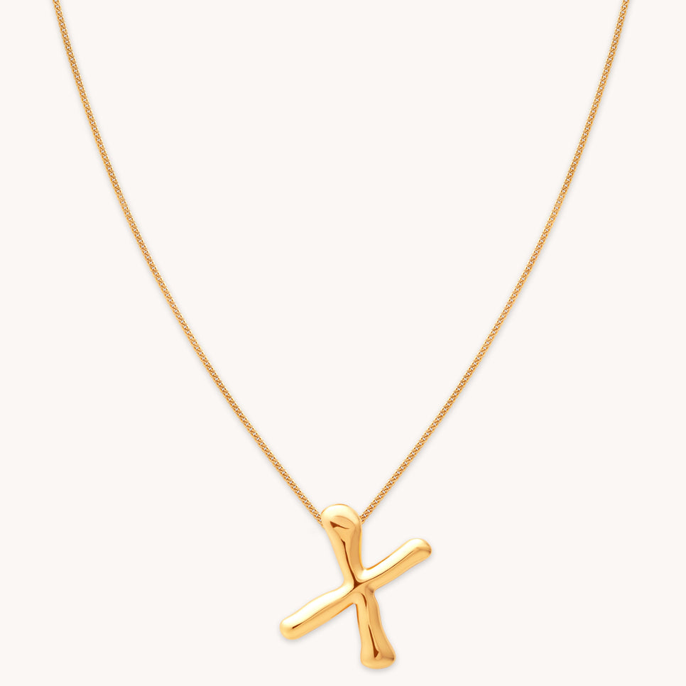 18k Gold Plated Jewellery - X Initial Bold Pendant Necklace in Gold - Pendant Necklace - Astrid &amp; Miyu