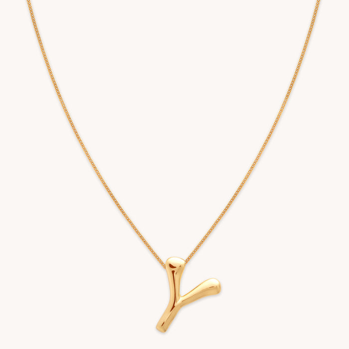 18k Gold Plated Jewellery - Y Initial Bold Pendant Necklace in Gold - Pendant Necklace - Astrid &amp; Miyu
