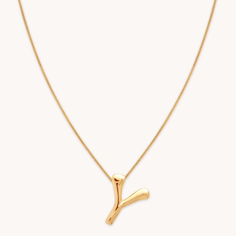18k Gold Plated Jewellery - Y Initial Bold Pendant Necklace in Gold - Pendant Necklace - Astrid &amp; Miyu