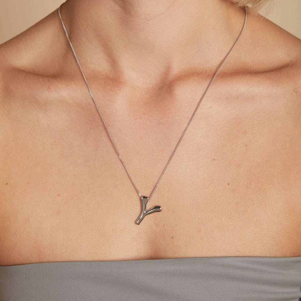 Y Initial Bold Pendant Necklace in Silver