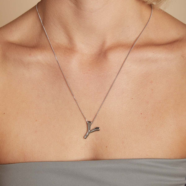 Necklaces & Bracelets - Y Initial Bold Pendant Necklace in Silver - Pendant Necklace - Astrid &amp; Miyu