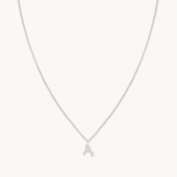 Gemstone Necklaces - A Initial Pavé Pendant Necklace in Silver - Pendant Necklace - Astrid &amp; Miyu