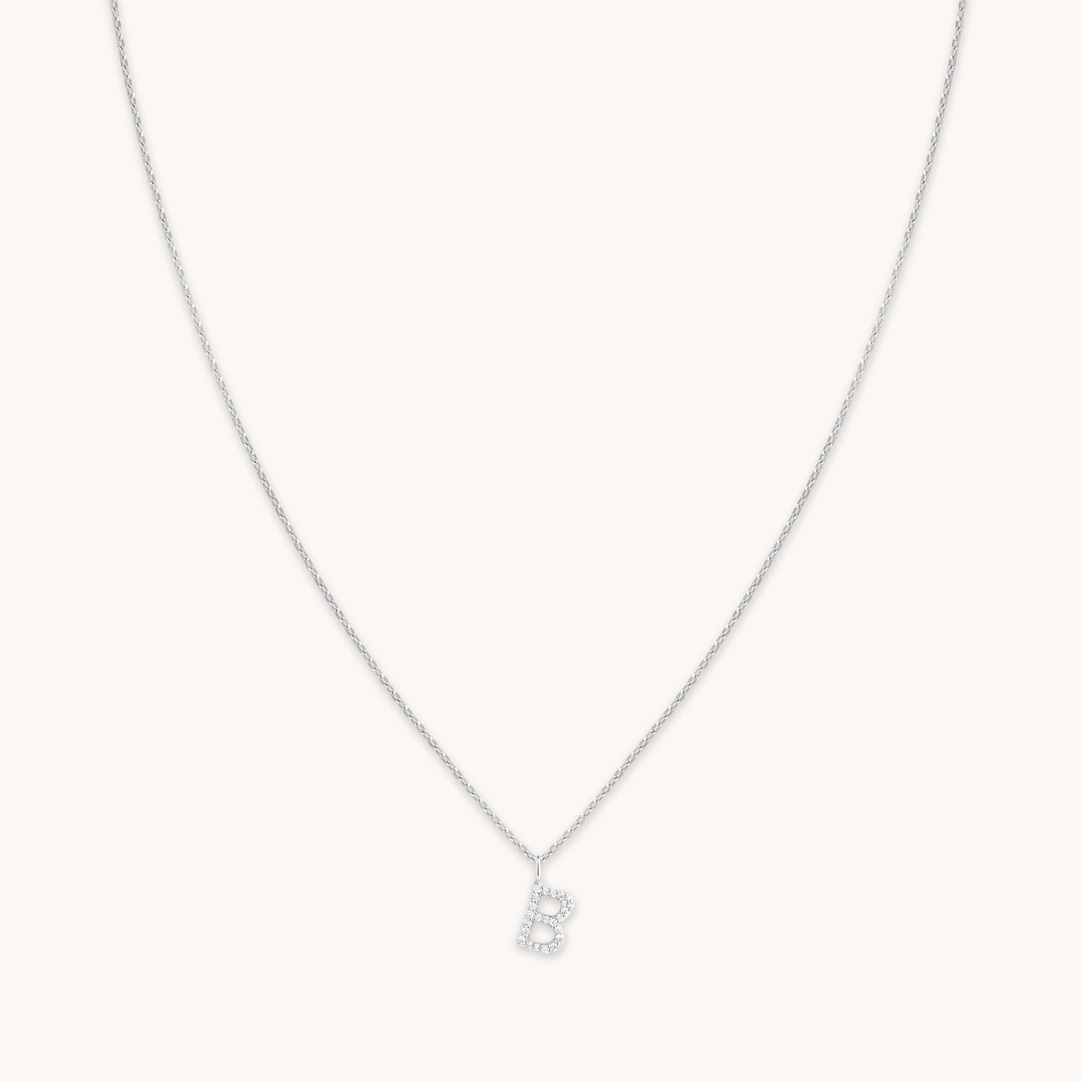 Gemstone Necklaces - B Initial Pavé Pendant Necklace in Silver - Pendant Necklace - Astrid &amp; Miyu