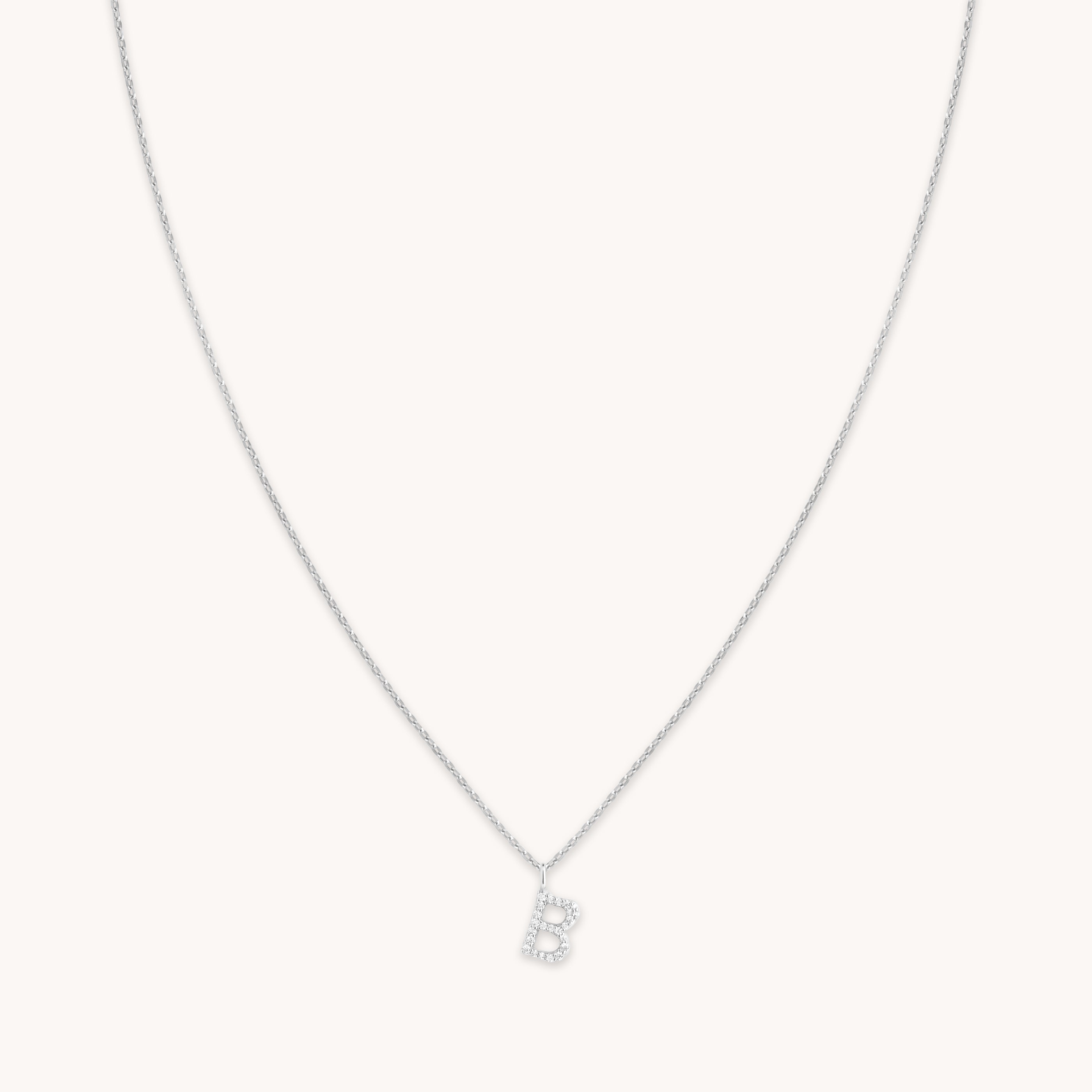 Gemstone Necklaces - B Initial Pavé Pendant Necklace in Silver - Pendant Necklace - Astrid &amp; Miyu