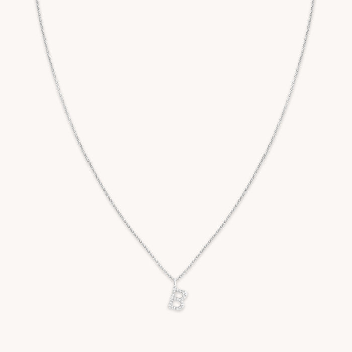 Gemstone Necklaces - B Initial Pavé Pendant Necklace in Silver - Pendant Necklace - Astrid &amp; Miyu