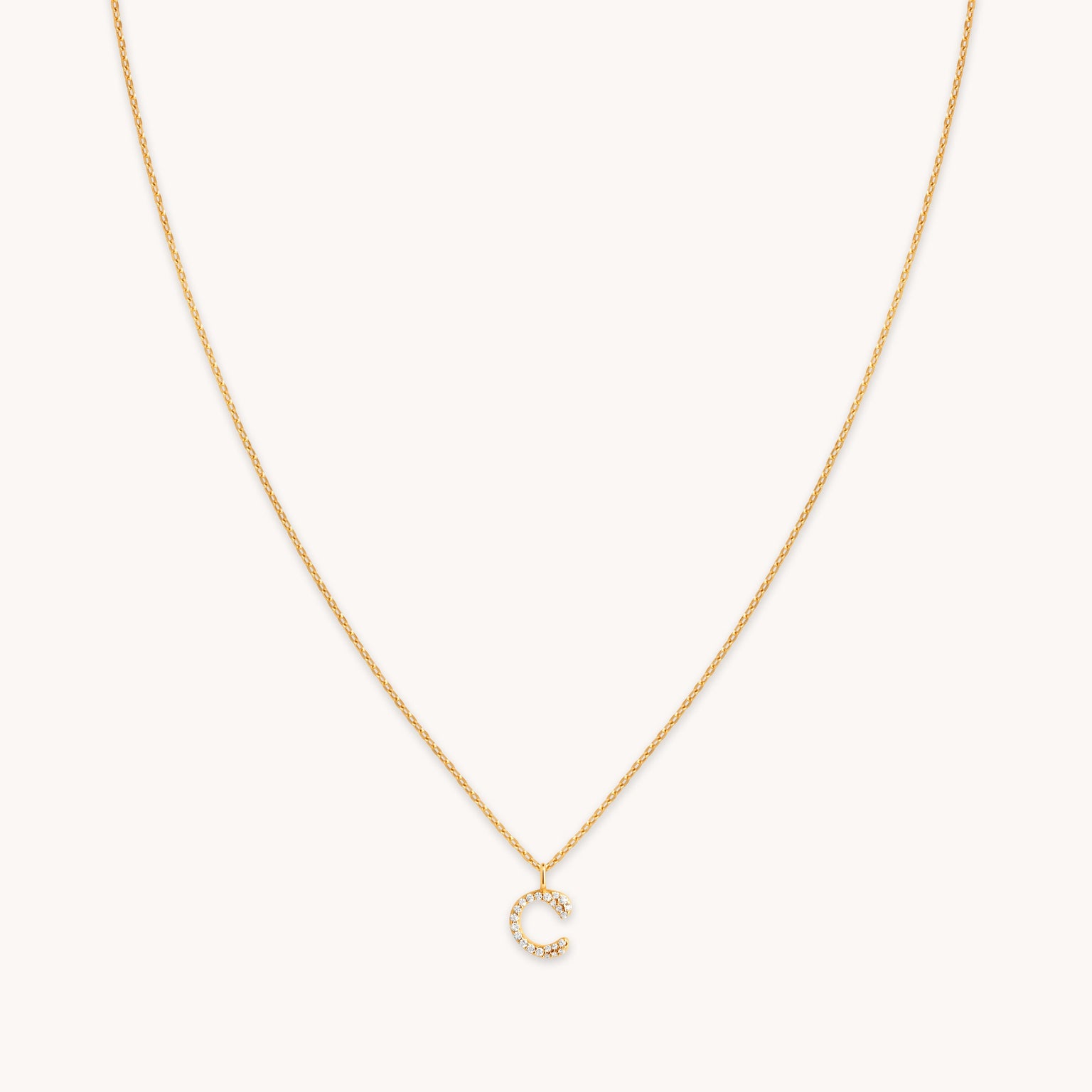 C Initial Pavé Pendant Necklace in Gold