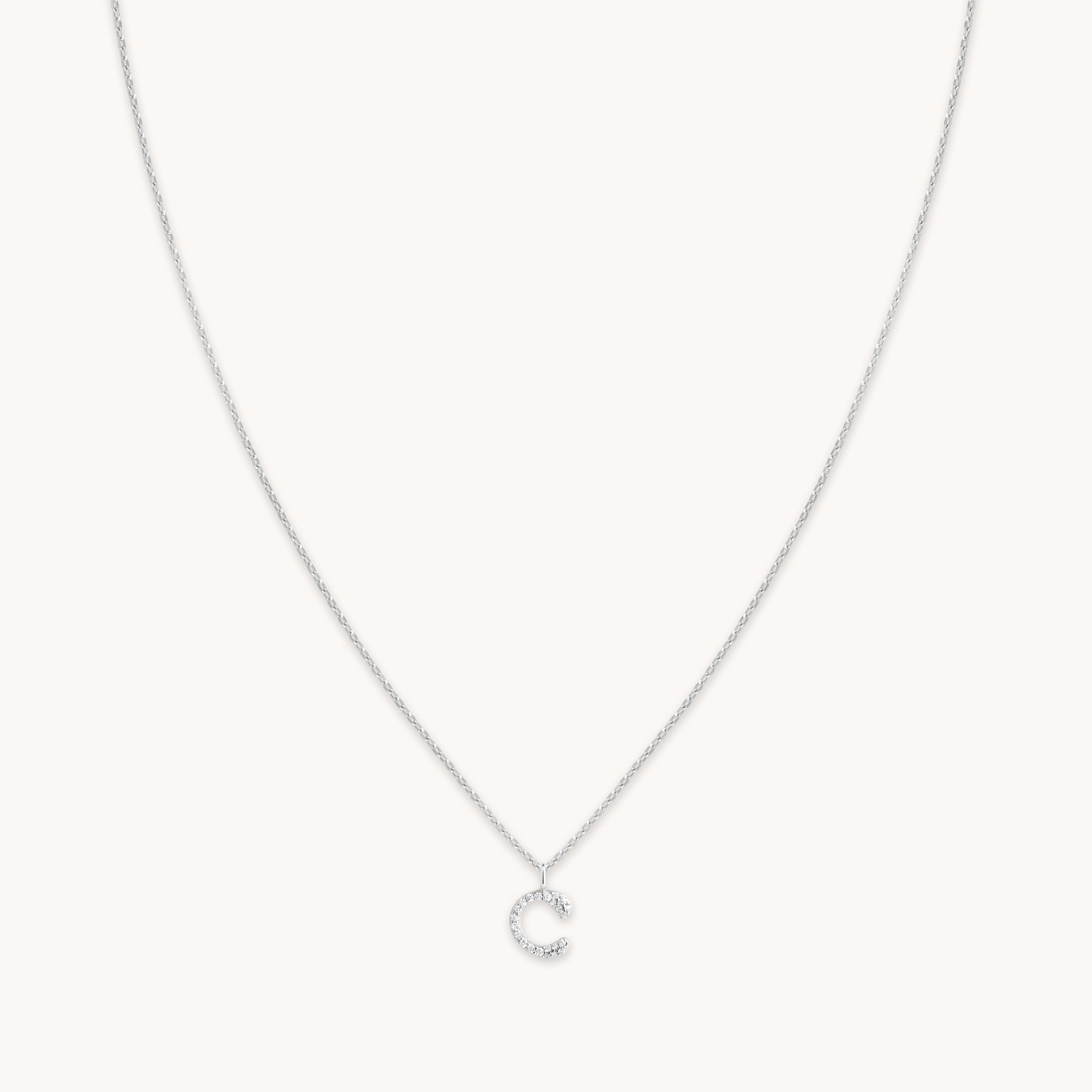 C Initial Pavé Pendant Necklace in Silver