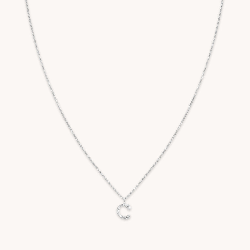 C Initial Pavé Pendant Necklace in Silver