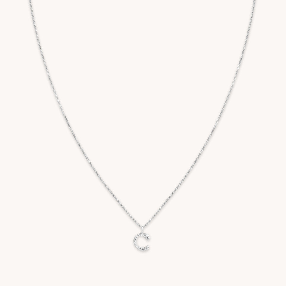 C Initial Bold Pendant Necklace in Silver