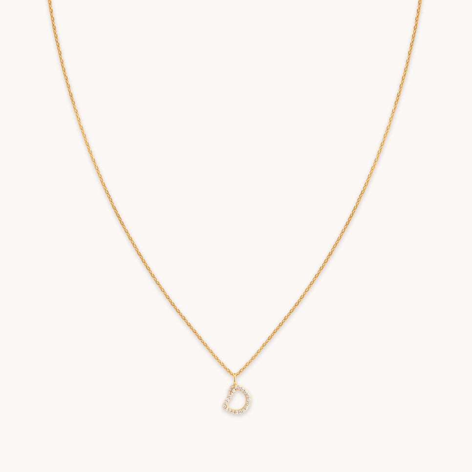 D Initial Pavé Pendant Necklace in Gold