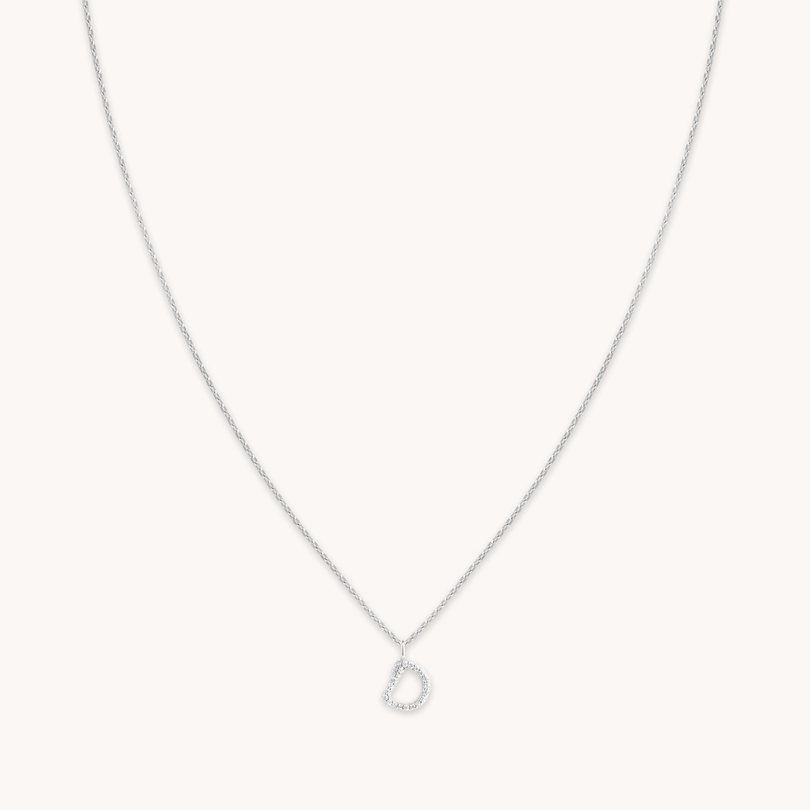 D Initial Pavé Pendant Necklace in Silver