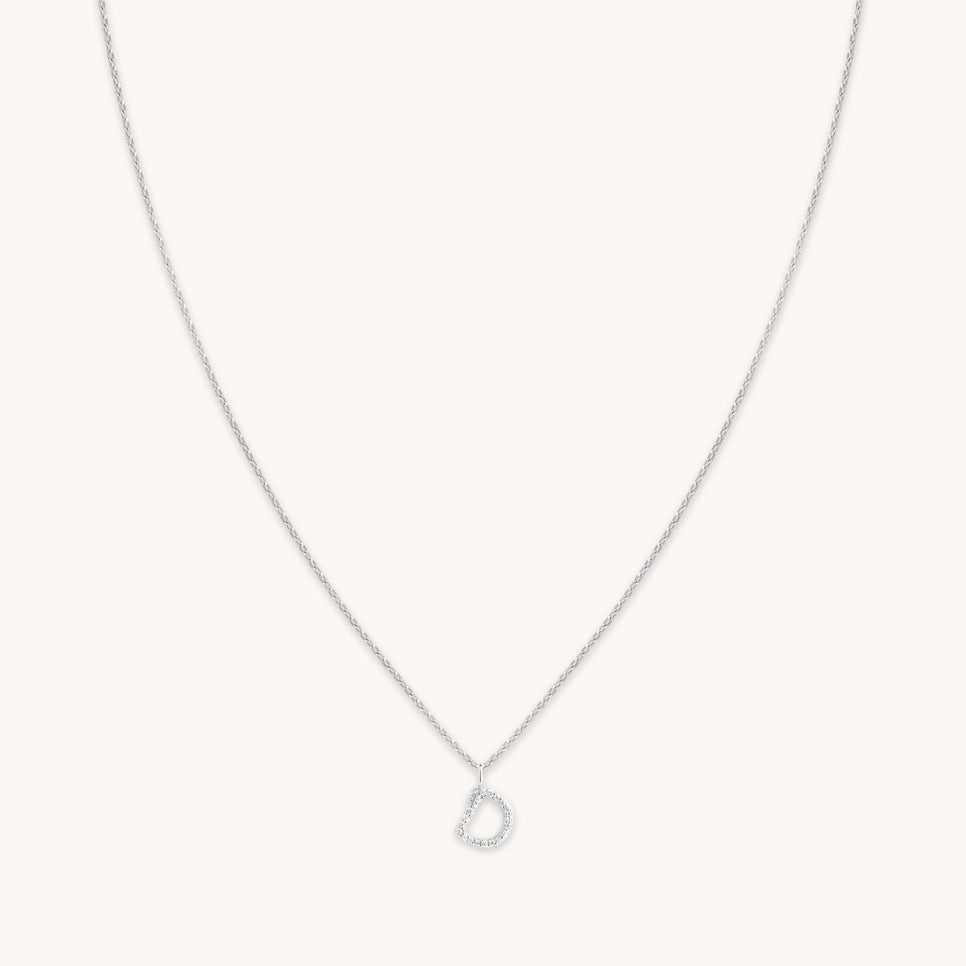 D Initial Pavé Pendant Necklace in Silver