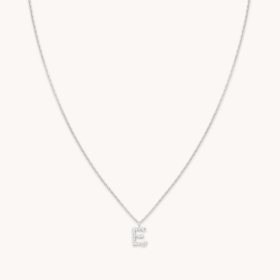 E Initial Pavé Pendant Necklace in Silver