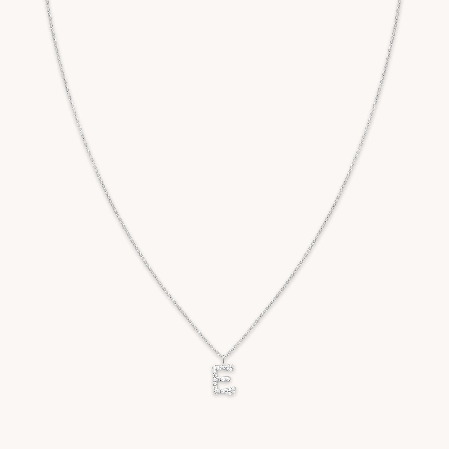 Gemstone Necklaces - E Initial Pavé Pendant Necklace in Silver - Pendant Necklace - Astrid &amp; Miyu