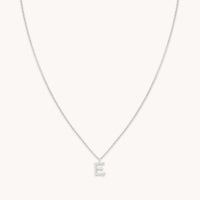 Gemstone Necklaces - E Initial Pavé Pendant Necklace in Silver - Pendant Necklace - Astrid &amp; Miyu