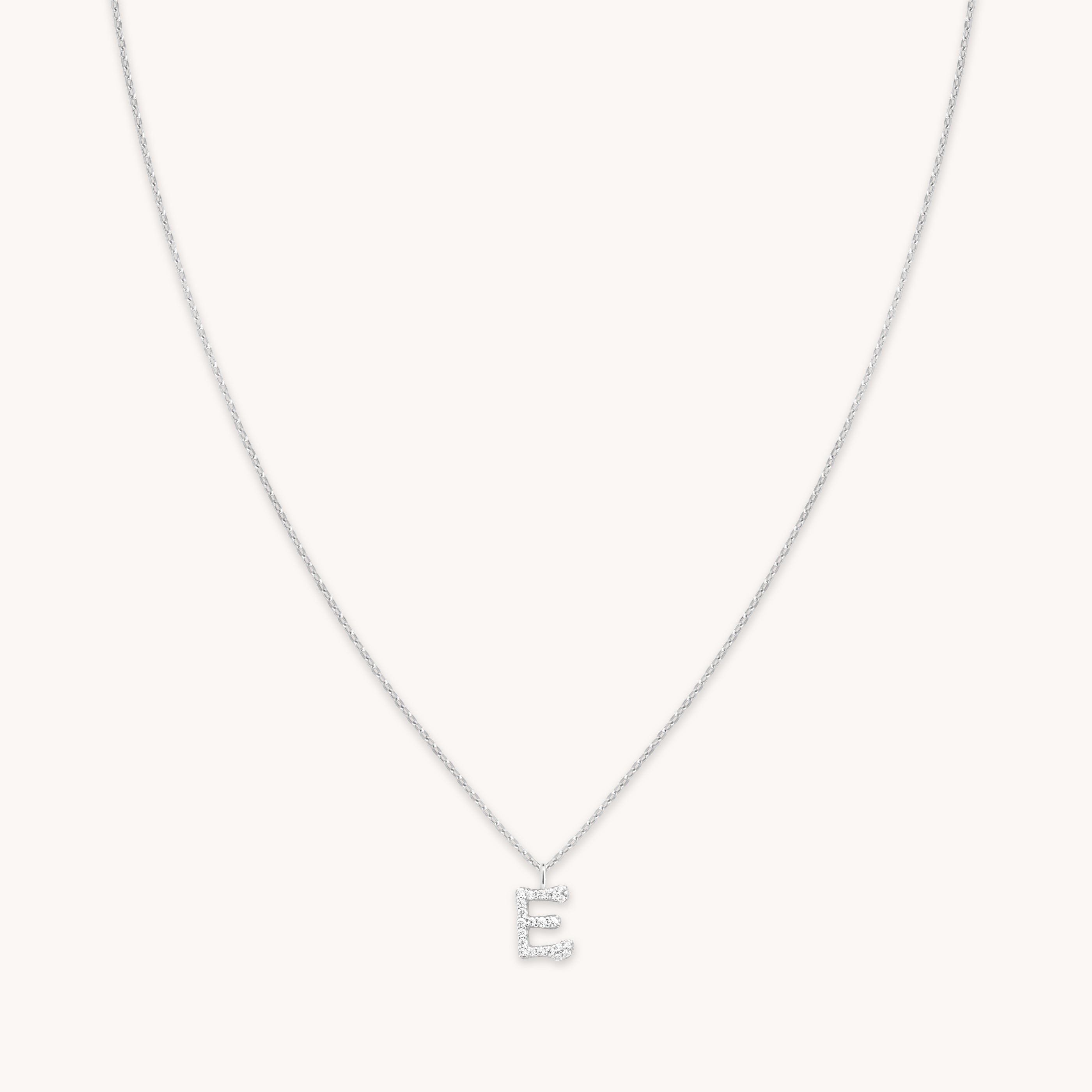 Gemstone Necklaces - E Initial Pavé Pendant Necklace in Silver - Pendant Necklace - Astrid &amp; Miyu