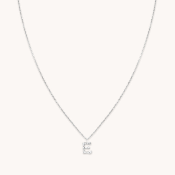 Gemstone Necklaces - E Initial Pavé Pendant Necklace in Silver - Pendant Necklace - Astrid &amp; Miyu