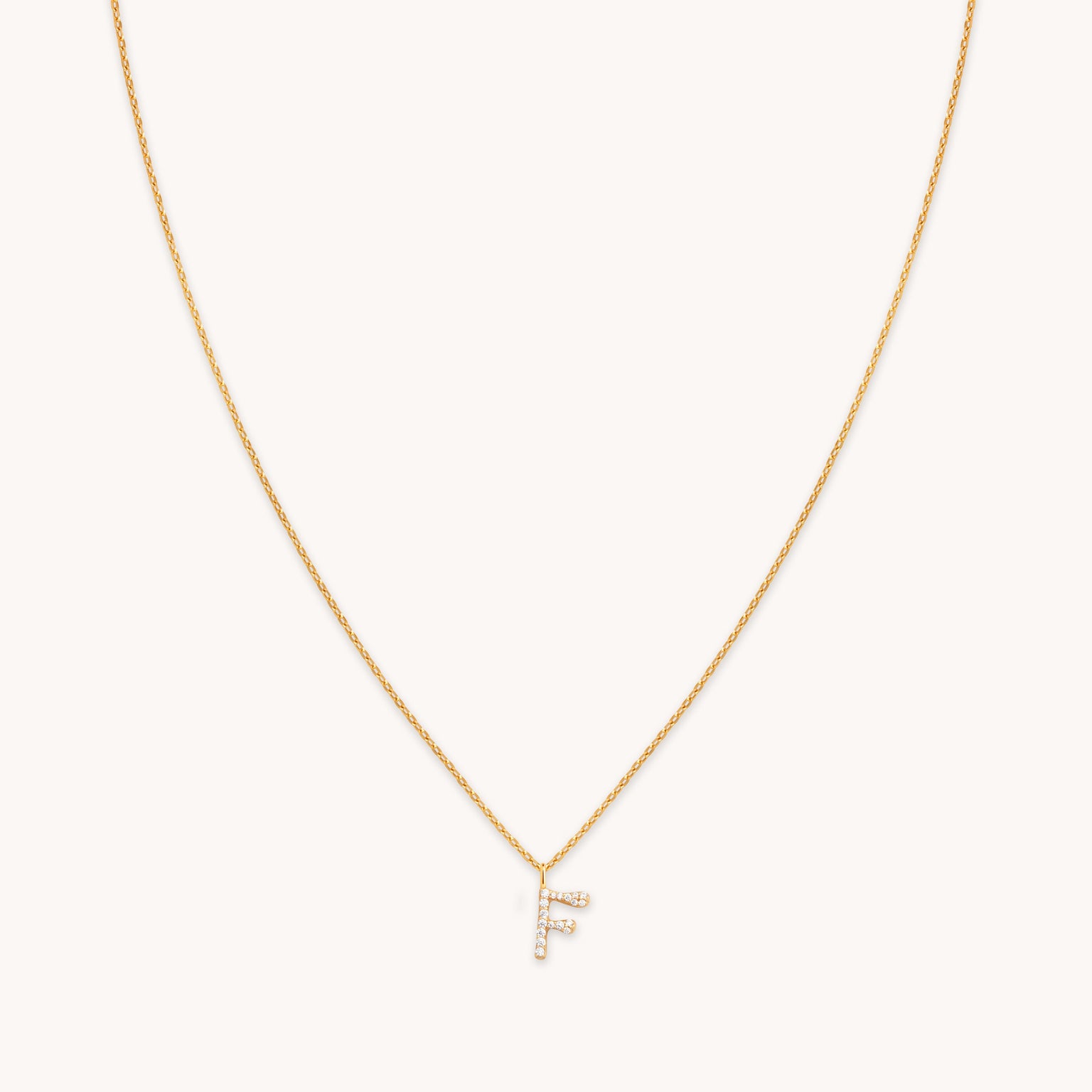 F Initial Pavé Pendant Necklace in Gold