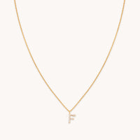 F Initial Pavé Pendant Necklace in Gold