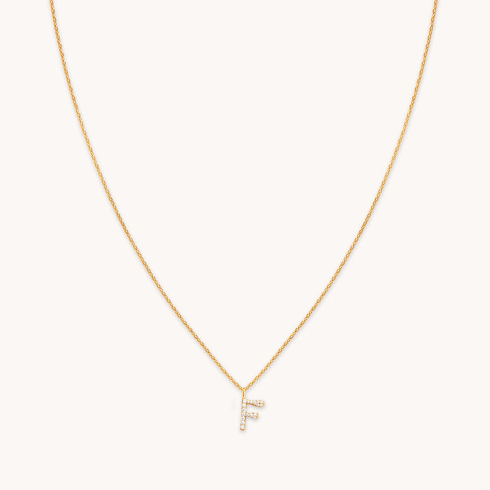 F Initial Pavé Pendant Necklace in Gold