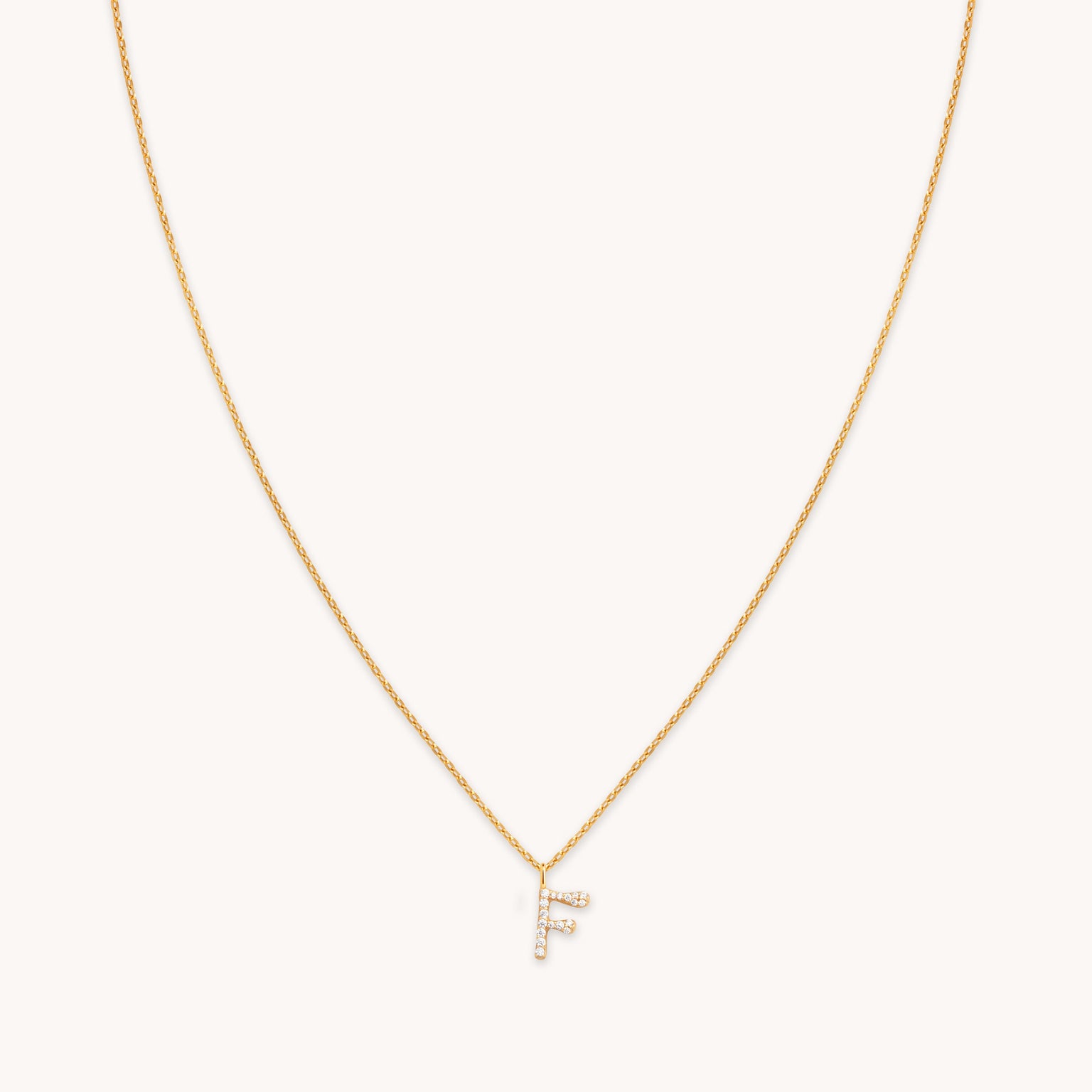 18k Gold Plated Jewellery - F Initial Pavé Pendant Necklace in Gold - Pendant Necklaces - Astrid &amp; Miyu