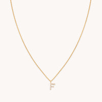 18k Gold Plated Jewellery - F Initial Pavé Pendant Necklace in Gold - Pendant Necklaces - Astrid &amp; Miyu