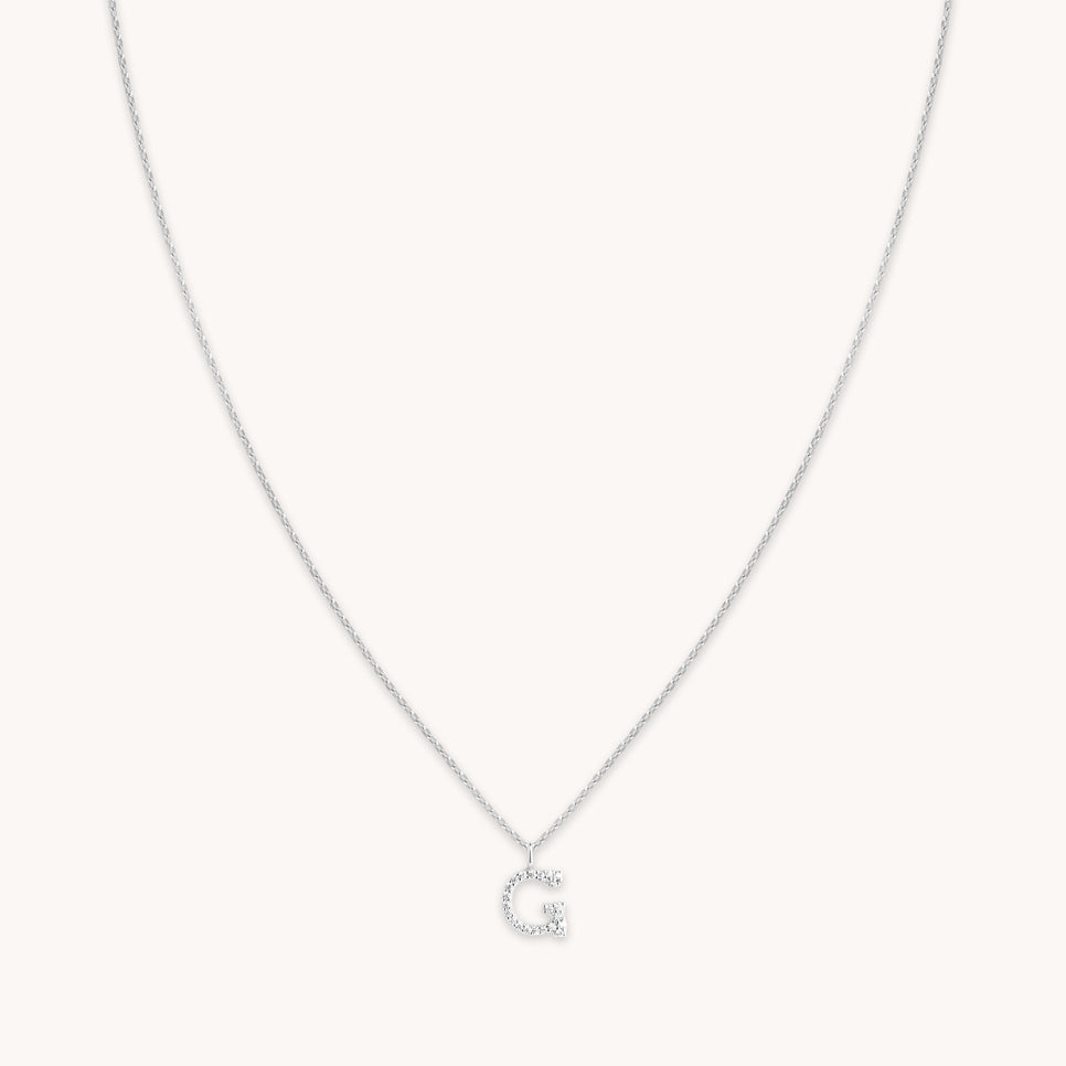 G Initial Pavé Pendant Necklace in Silver